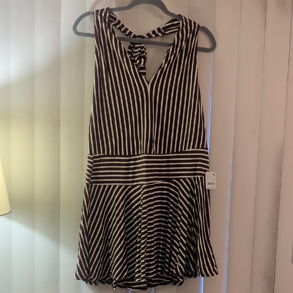 Dark Red and White Stripe Free People Halter Dress
